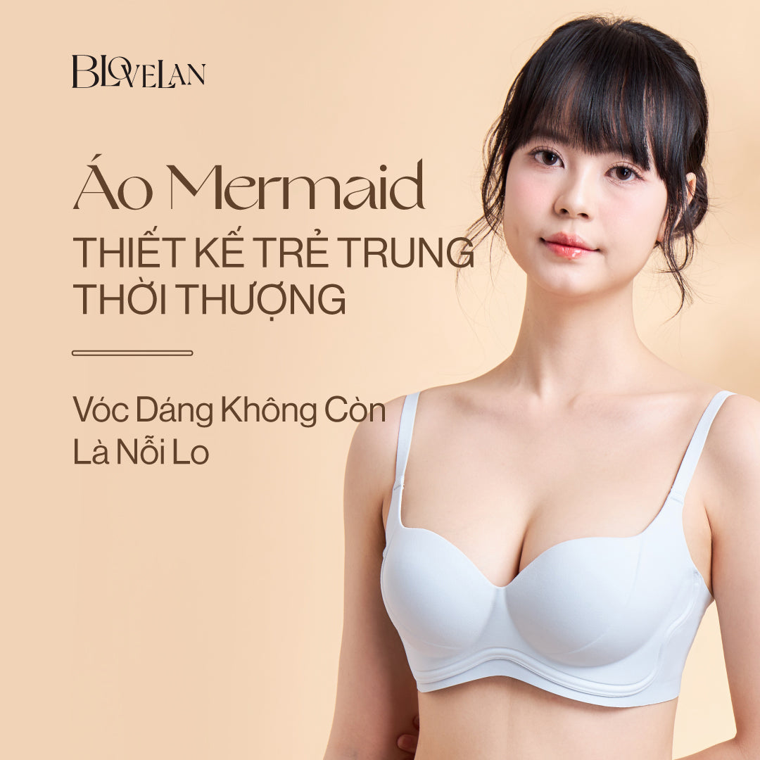 Áo ngực su Mermaid Blovelan có mút dày 2,5cm độn ngực tạo khe ngực - Màu xám, xánh lá, đen, da
