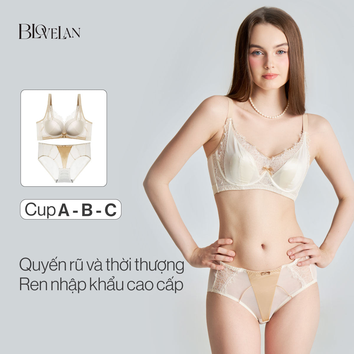 Bộ áo ngực ren Rose Blovelan có gọng mềm cúp vừa nâng ngực tạo khe quyến rũ