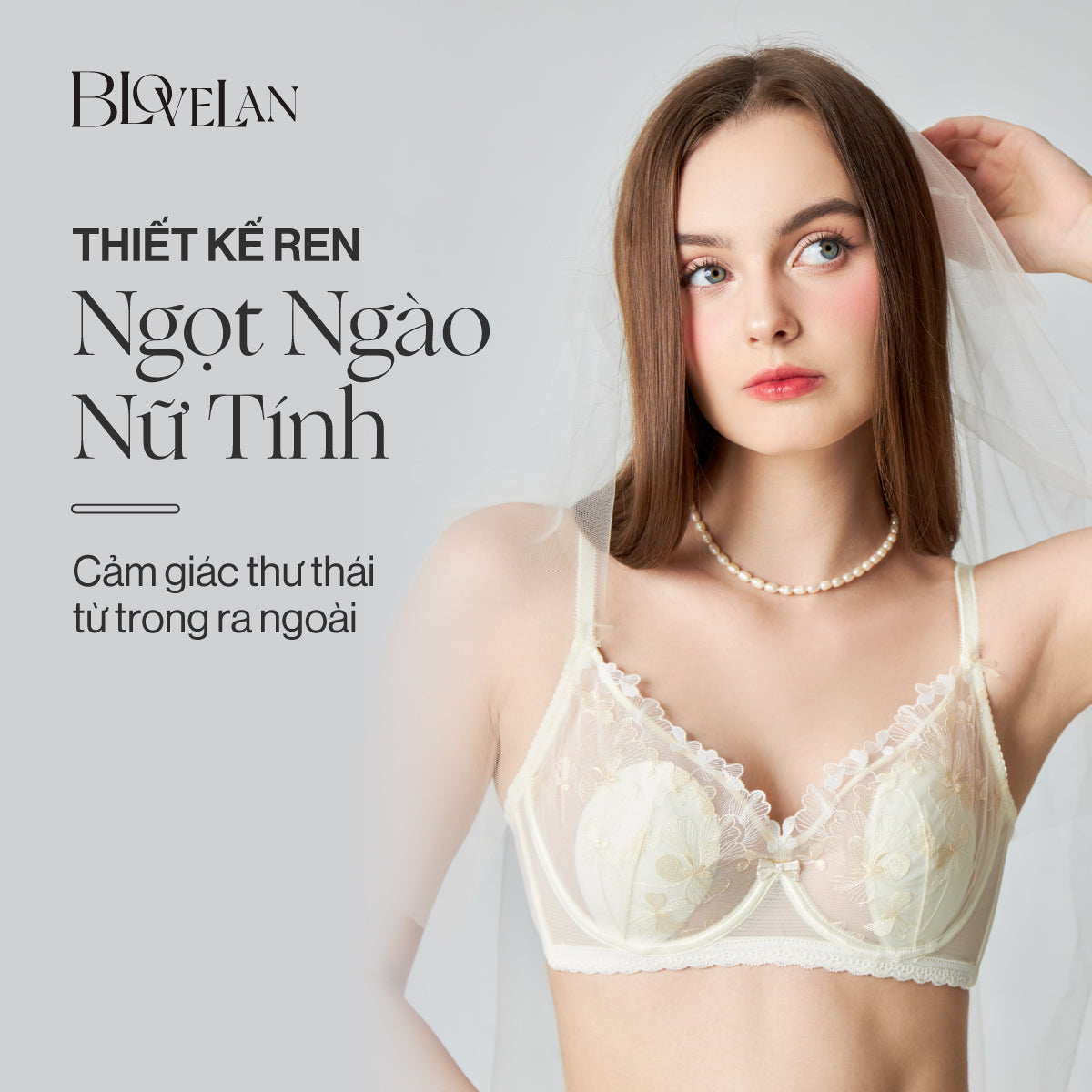 Áo ngực ren Ella Blovelan có gọng silicon mềm 3 lớp chống chảy xệ