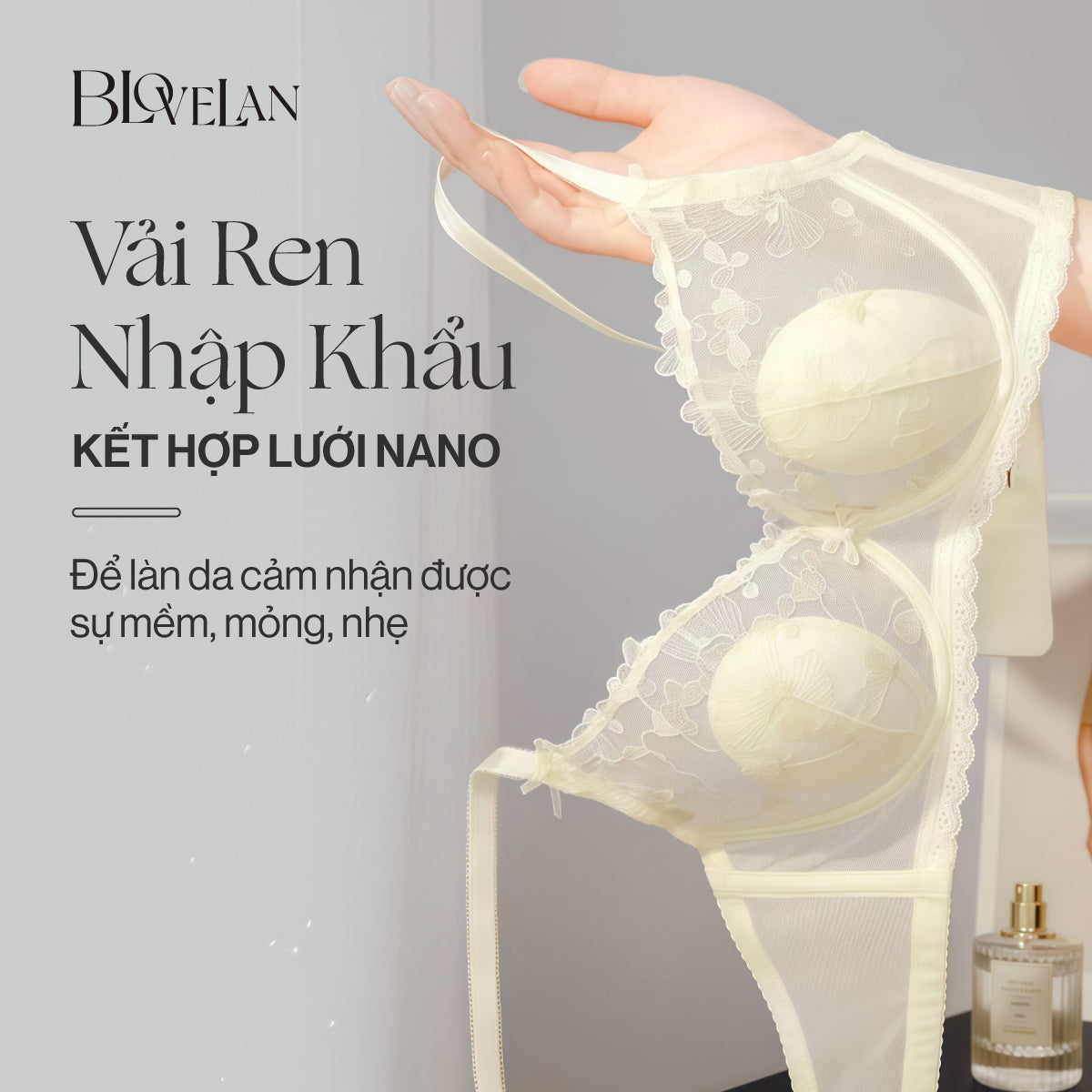 Áo ngực ren Ella Blovelan có gọng silicon mềm 3 lớp chống chảy xệ