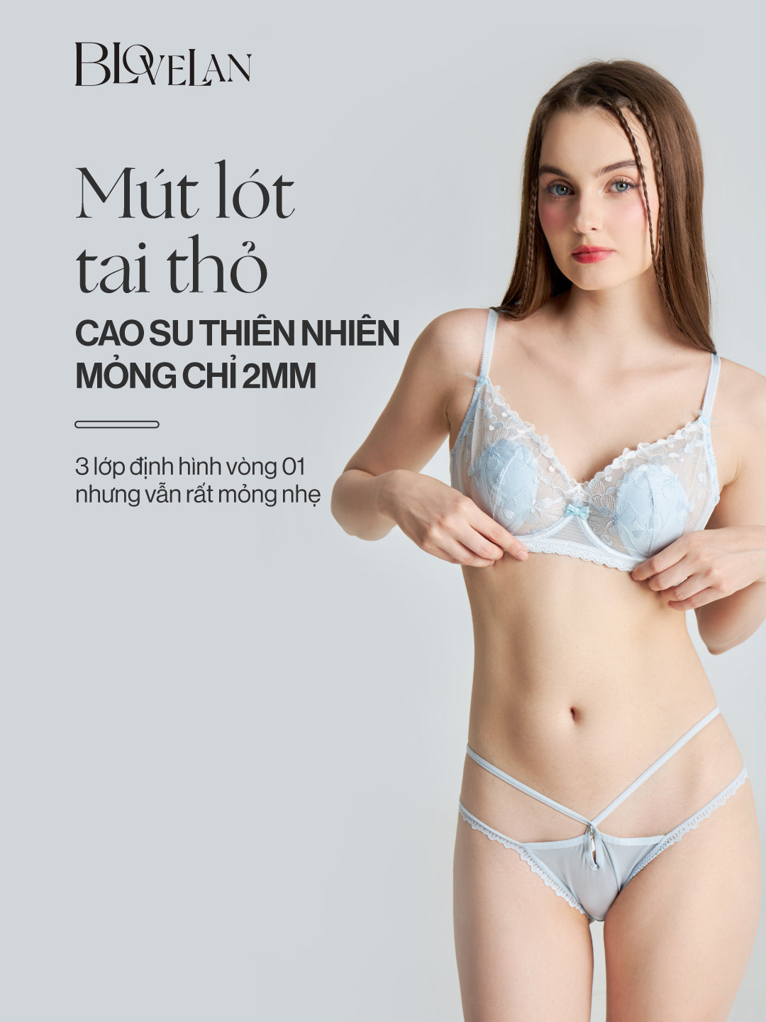 Áo ngực ren Ella Blovelan có gọng silicon mềm 3 lớp chống chảy xệ