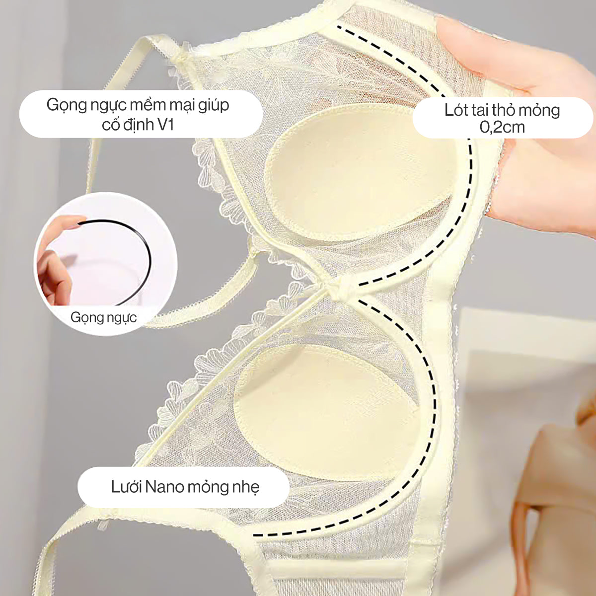 Áo ngực ren Ella Blovelan có gọng silicon mềm 3 lớp chống chảy xệ
